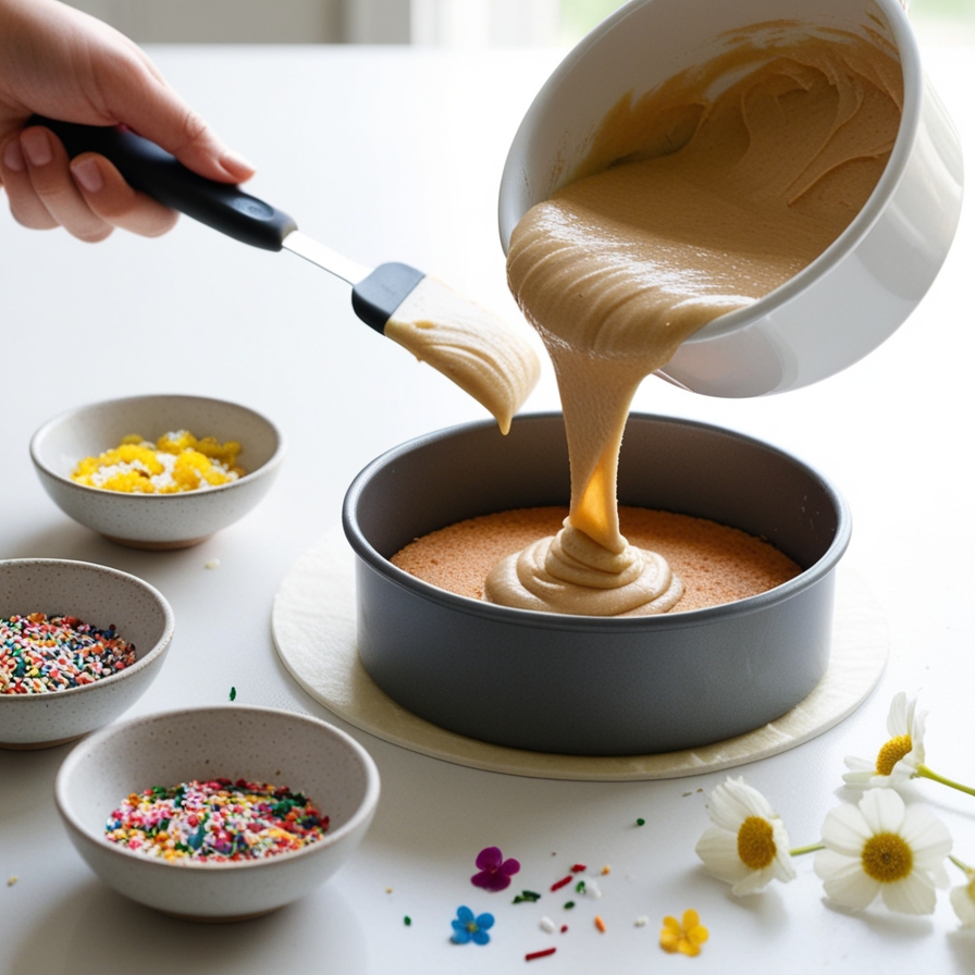 Pouring Cake Batter into the Pan