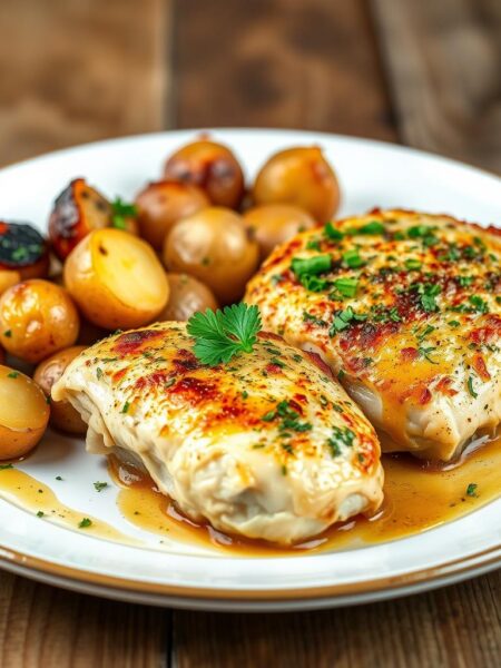 garlic parmesan chicken and potatoes