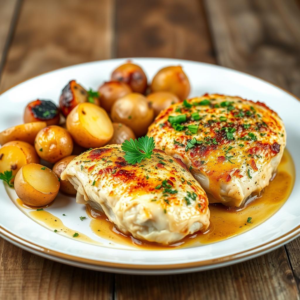 garlic parmesan chicken and potatoes