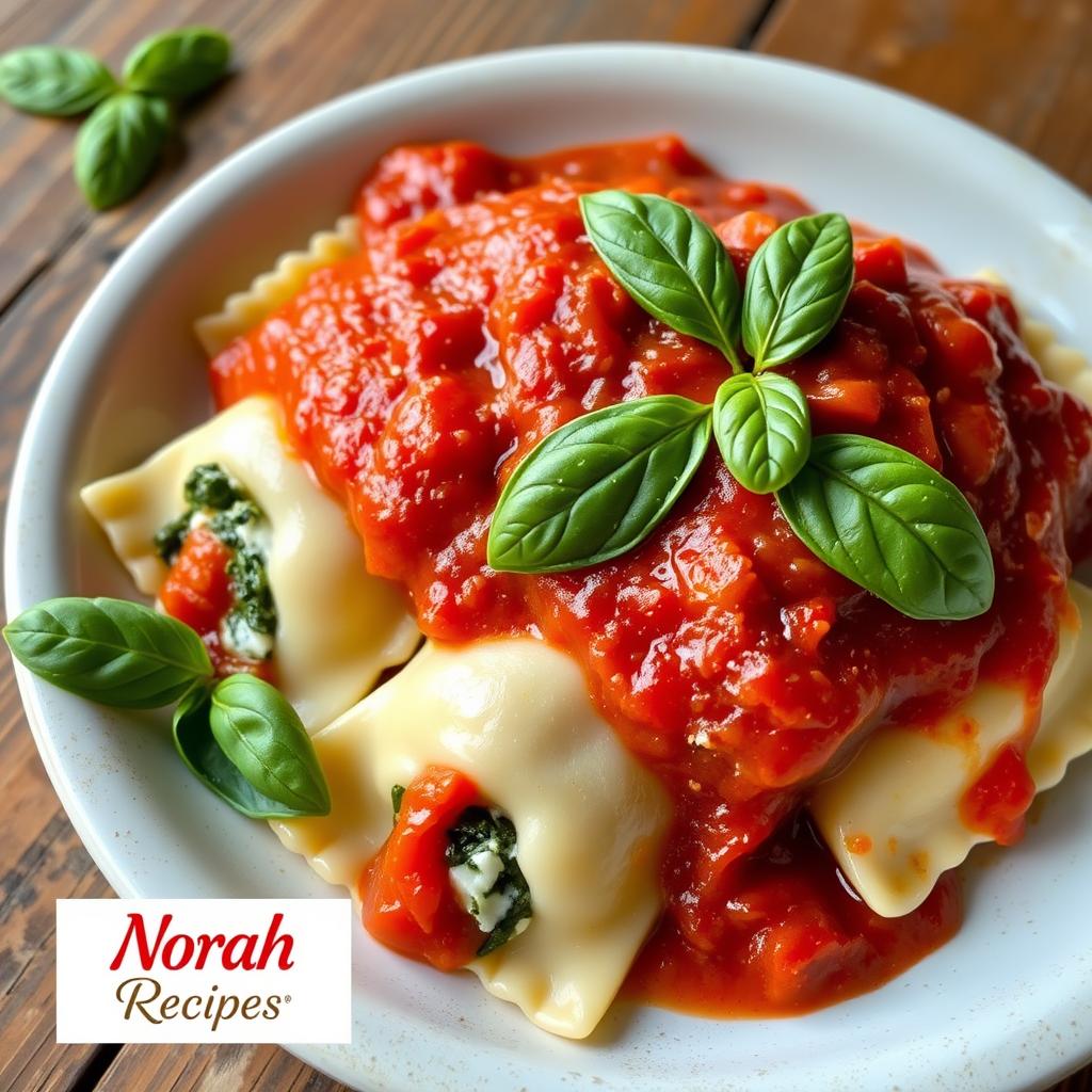 homemade ravioli with marinara sauce