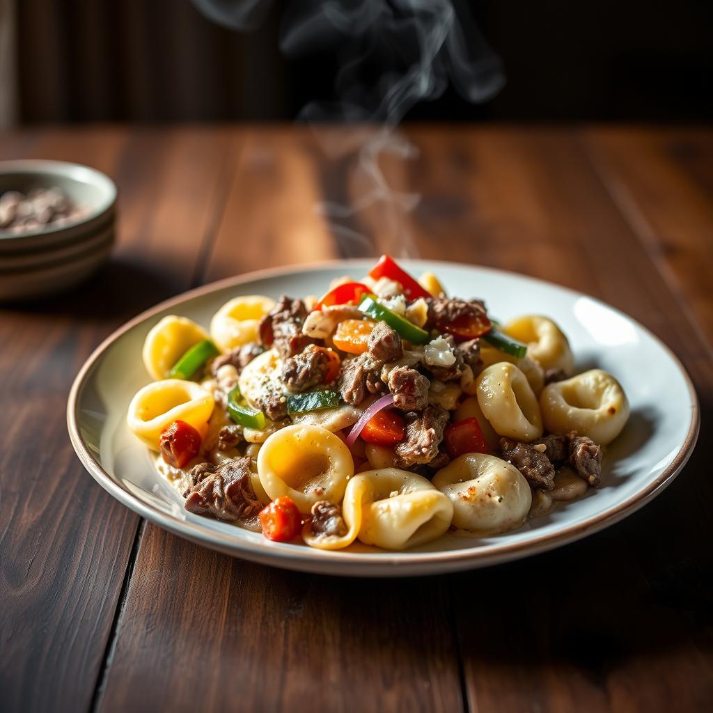 philly cheesesteak tortellini pasta