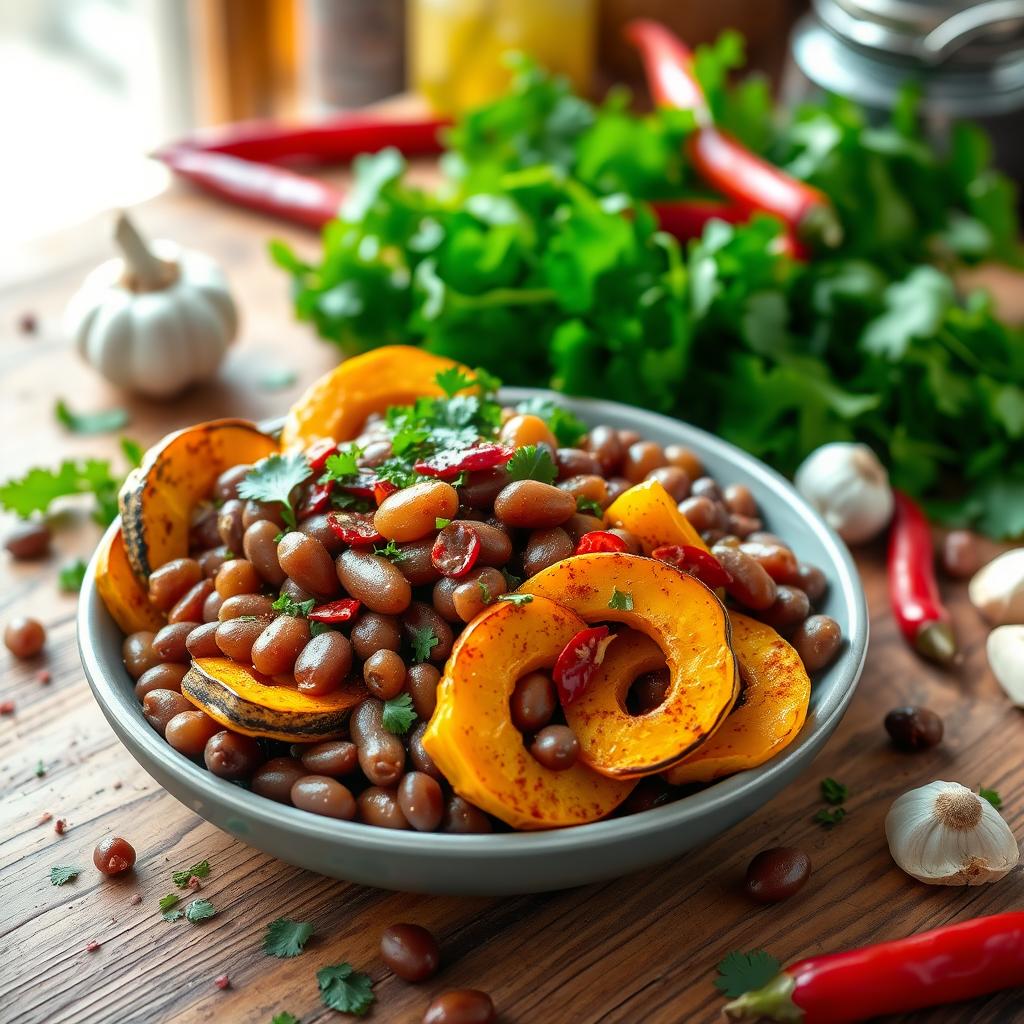 spicy squash and kidney beans recipe