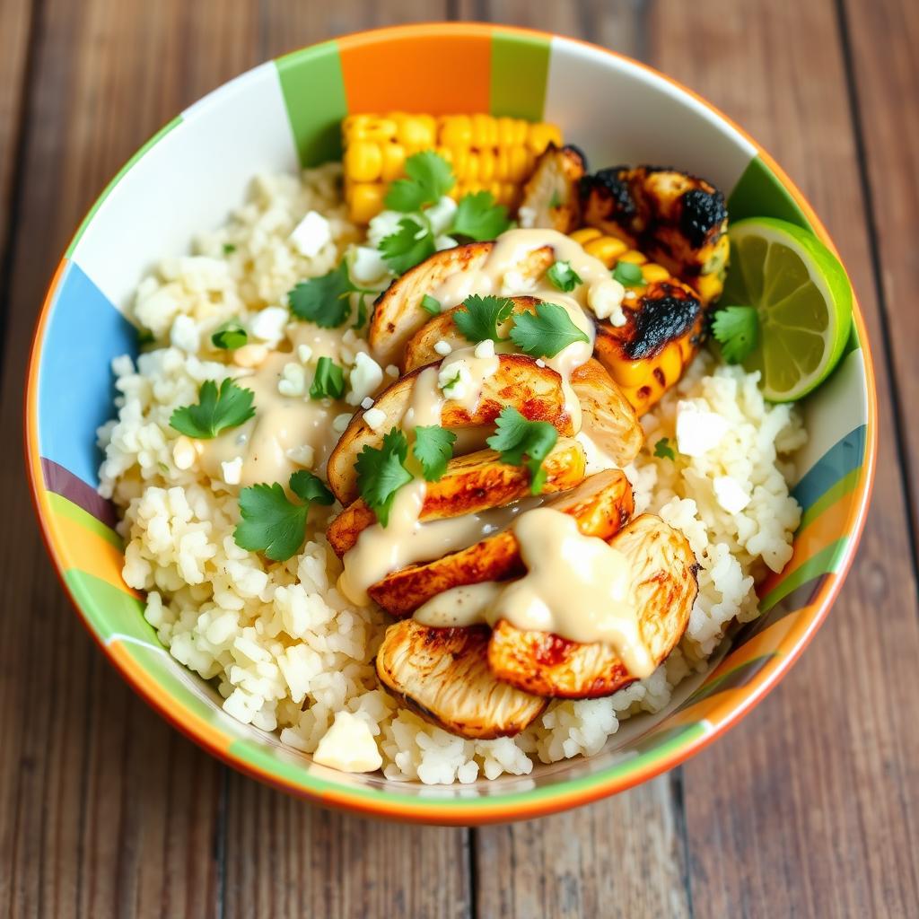 street corn chicken rice bowl