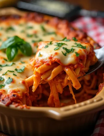 Taylor Street Baked Ziti with melted cheese and sauce