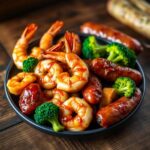 honey garlic shrimp sausage and broccoli