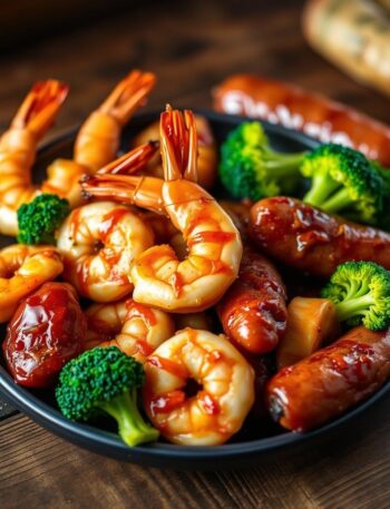 honey garlic shrimp sausage and broccoli