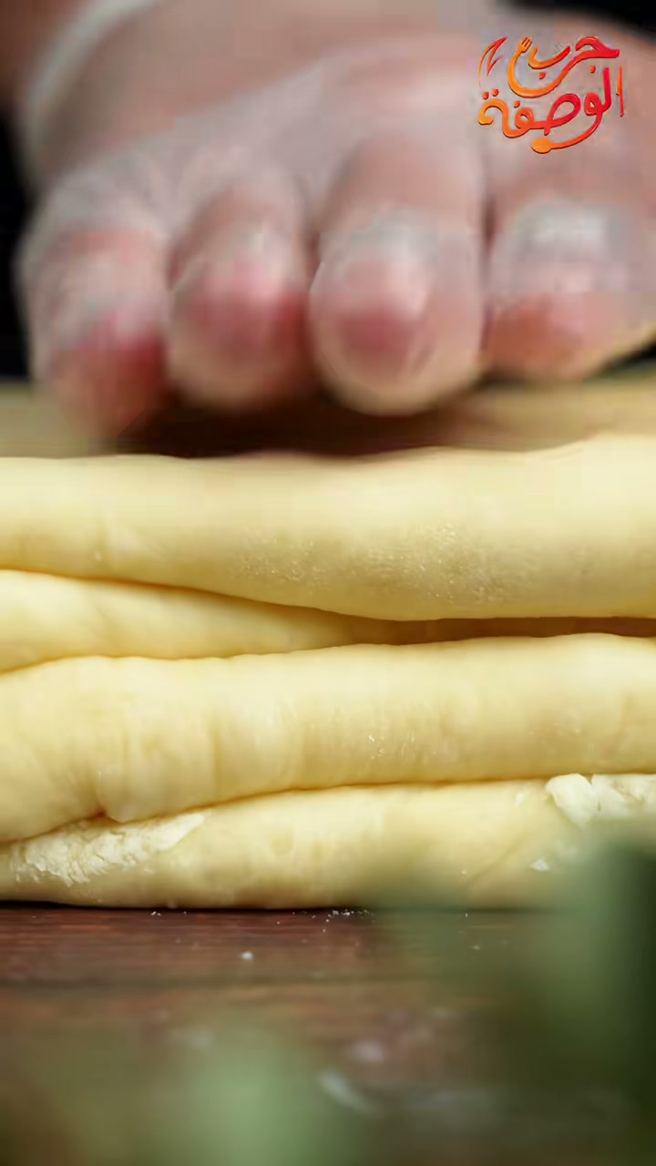 Folded laminated dough showing the layers