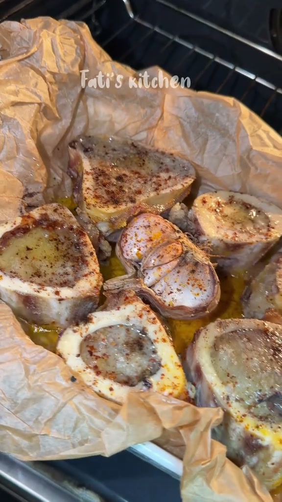 Marrow bones and garlic roasted in the oven until the marrow is soft and golden